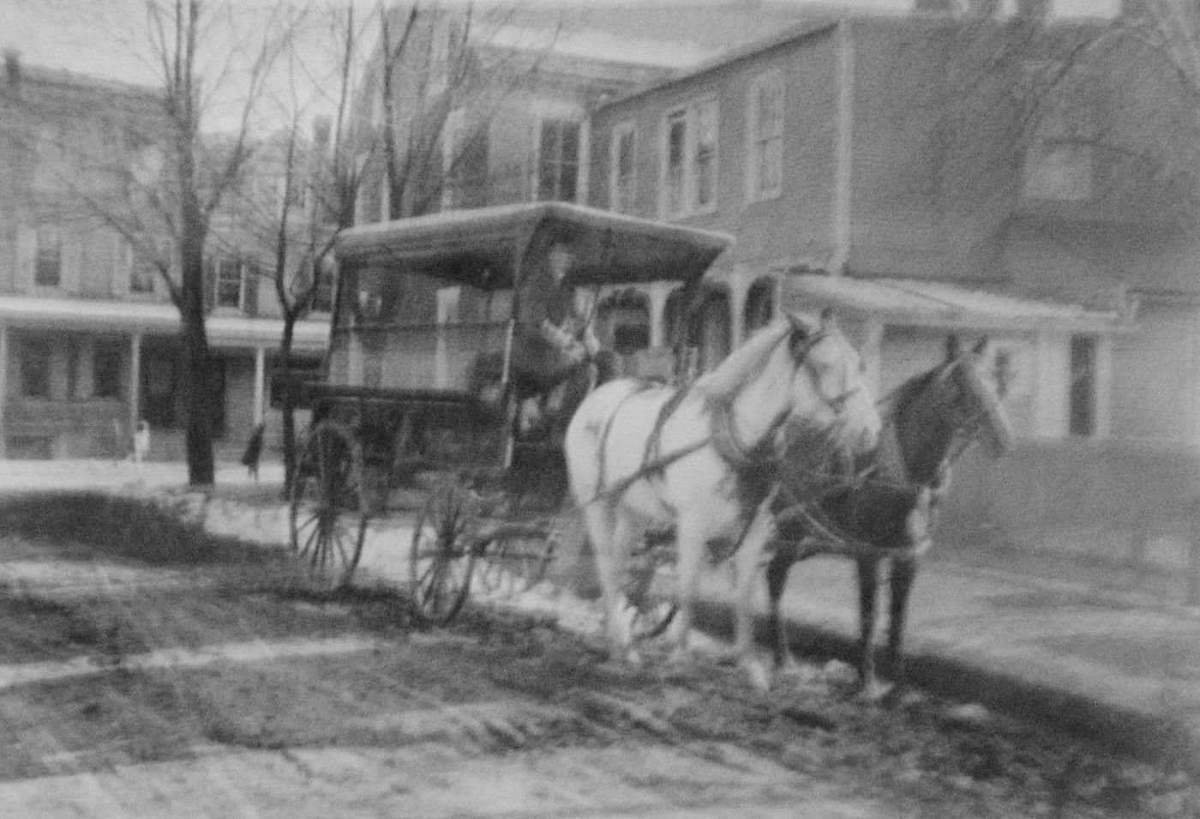 Horse-drawn delivery wagon in Allentown, Pennsylvania, 1905, with two draft horses.